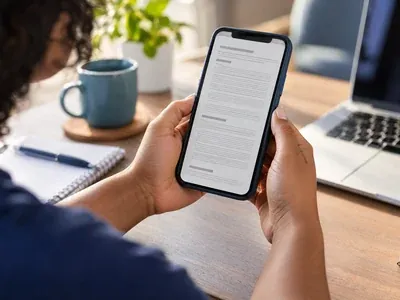 Mãos segurando um celular com um contrato na tela, para conferir se o consórcio é seguro